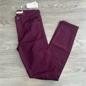 NWT Tory Burch Red Agate Bern Pattern Skinny Jeans 25